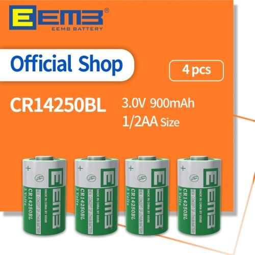 EEMB 4PCS CR14250BL 3.0V 1/2 AA Size Lithium Battery 900mAh Non-Rechargeable Thionyl Chloride Battery for Water Meter Doorbell