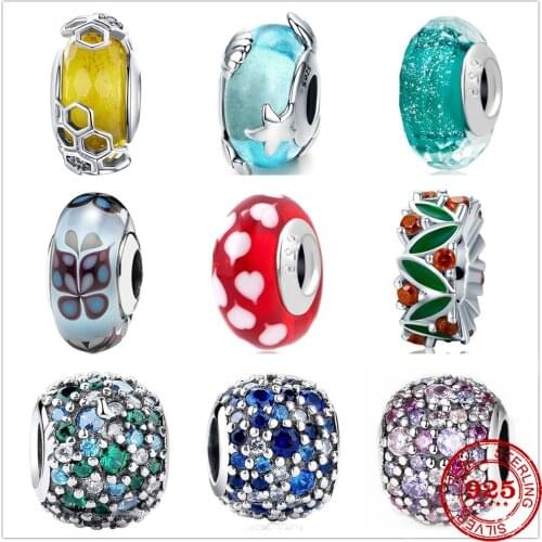 Hot Sale 100% Real 925 Sterling Silver Flower Colorful Charm Fit Original Pandora Bracelet Making Fashion DIY Jewelry For Women