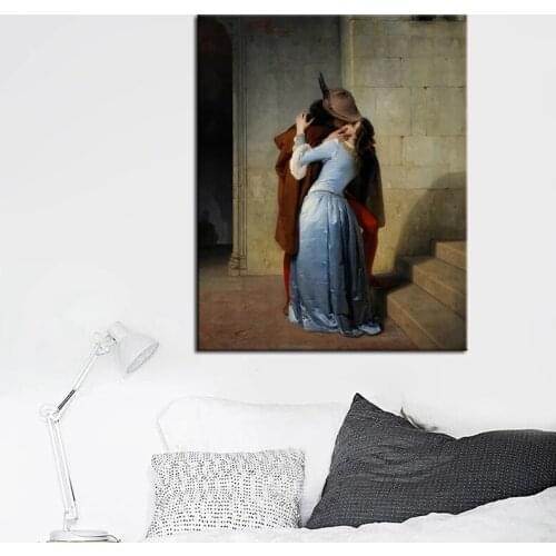 Italy Painter Francesco Hayez Kiss Il Bacio Posters and Print Canvas Painting Wall Art Picture for Living Room Home Decor Cuadro