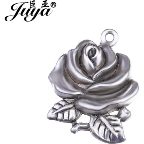 JUYA Alloy Flower Metal Pendant Necklace Women DIY Jewelry Accessories 28x23mm 2pcs/lot Bracelet Crafts Necklaces Charms AO0629