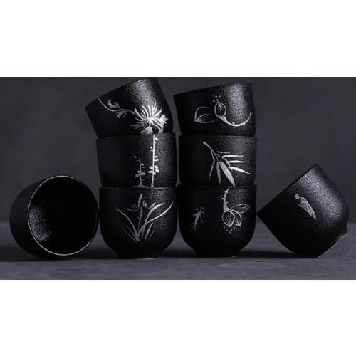 Brief retro tea master cup black crockery ceramic tea cup handpainted vintage porcelain small chawan