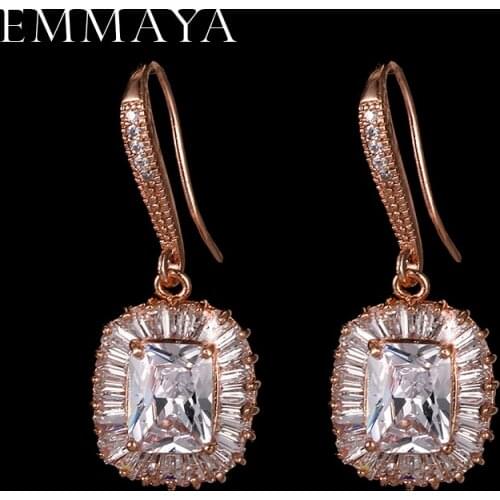 EMMAYA Classic Rose Gold-color Drop Earrings For Women Wedding Engagement Fashion Jewelry Trendy Crystal Cz Brincos