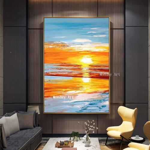 Beautiful Sunset Landscape Canvas painting Handpainted Seaside View Oil Painting Landscape Posters Sea For Home Decor Gift