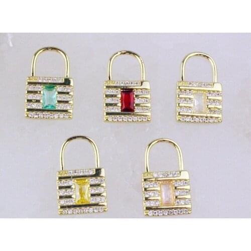 11*18mm 20pcs/lot High quality cz pendant,colorful lock shape cubic zircon charm jewelry,bracelet/necklace component wholesale