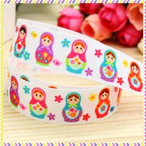 DHK 7/8'' 5yards doll printed grosgrain ribbon headwear hair bow diy party decoration OEM Wholesale 22mm C1025