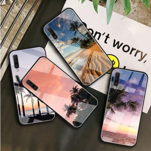 Summer Beach Sunset Sea Palm Tempered Glass Case For Samsung A10S A10E A20S A20E A30S A40 A50S A60 A70 A80 A90 A6 A7 A8 Shell