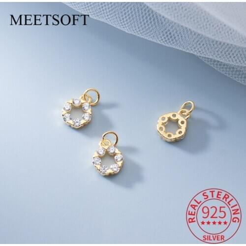 MEETSOFT Trendy 925 Sterling Silver Round Huggie Zircon Charms of DIY Handmade Necklace Fine Jewelry wholesale Accessory Gift