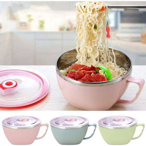 1000/1200ML Stainless Steel Noodle Bowl Anti-scalding anti-fall insulat leak-proof food container rice soup bowl kitchen gadget