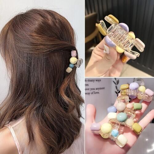 Fashion Acrylic Hair Claw Colorful Beads Triangle Hairpin Simple Sweet Hair Clips For Women Girls Barrette Hair Accessories