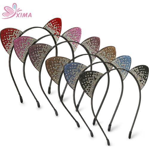 XIMA 6pcs/lot Fashion Cat Ears Head Bands for Women Girls Hairband Sexy Rhinestone Headband for Party Hair Hoop Accessories