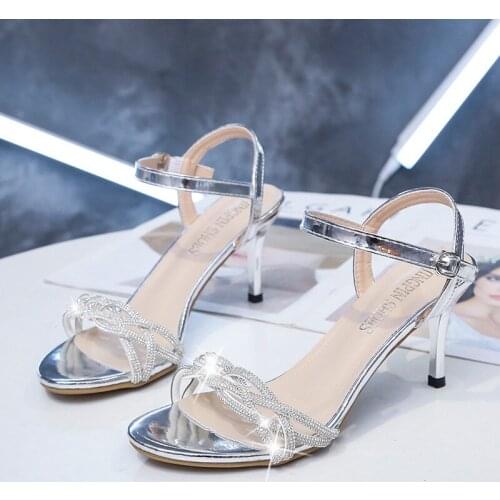 Fashion Ladies Sandals Champagne Silver Ladies Bridal High Heels Elegant Rhinestone High Heels Ladies High Heels Sandals