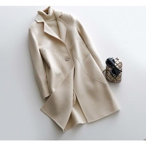 2020 New Double-side Wool Coat Women Autumn Winter Female Jacket Medium Long Womens Cashmere Coats Outerwear WYQ1390