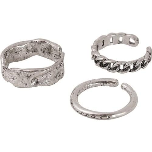 New Fashion Ring Jewelry Three Piece Set Simple Retro Generous Chain Ring Fashion Statement Plain Ring Female