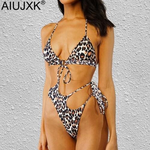 AIUJXK New Arrival 2021 Leopard One Piece Swimsuti Women Sexy Bandage Thong Bikini Beach Wear Swimwear Monokini Bathing Suit