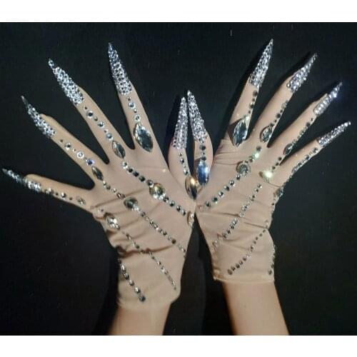 New Luxurious Rhinestone Mesh Gloves Shining Crystal Short Gloves Stage Performance Show Accessories Nightclub Party Outfit