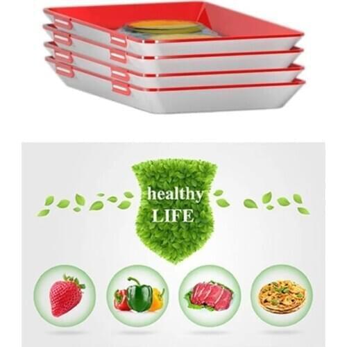 OAPE Double Layer Red White Portable Space Saving Clever Plastic Refrigerator Vegetable Fruit Storage Food Preservation Tray