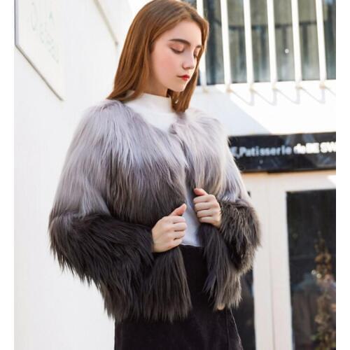 Autumn faux mink leather jacket womens Gray-black gradient fur leather coat women slim jackets jaqueta de couro fashion