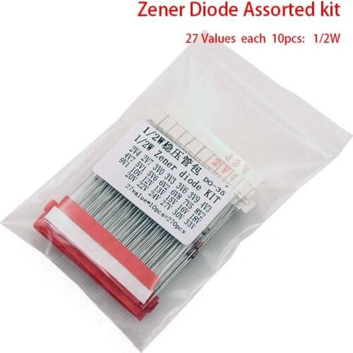 2V4 to 33V) 270 Pcs 27 Values 1/2W 0.5W Zener Diode Assorted kit Assortment Set New