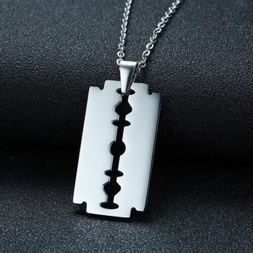 Fashion Blade Pendant Shaver Tag Necklace for Men Stainless Steel Shaving Necklaces Male Jewelry 20Inch Chain Link