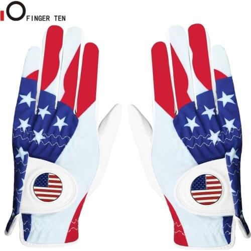 New Soft Breathable Golf Gloves Men Leather Left Hand Right Hand Pair with Removable Usa Flag Ball Marker
