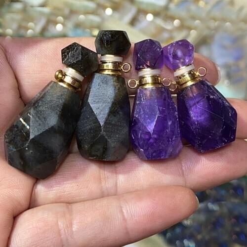 1PC Natural Amazonite stone Facet Reiki Pendant Healing Topazs Crystal Quartz Perfume Bottle Gold Plate Necklace Jewelry Free