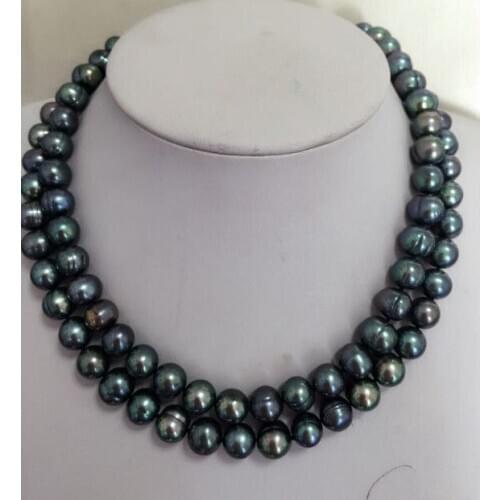Stunning 10-11mm baroque black green multicolor pearl necklace 925silver