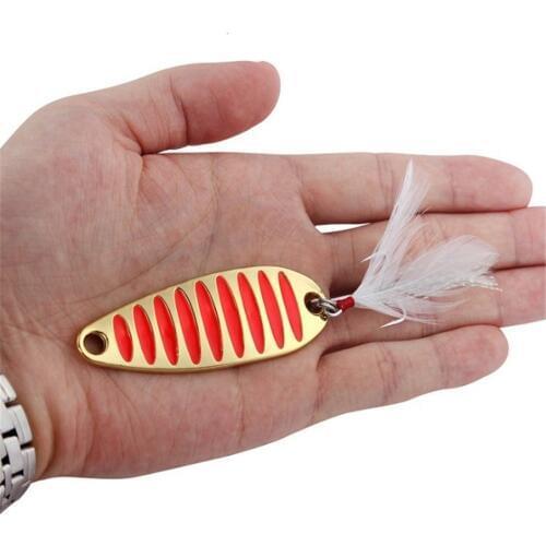 1PC Metal Gold/Slver 10g 15g 20g Sequins Fishing Lures Spoon Lure Hard Baits With Feather Treble Hook Pesca Fishing Tackle