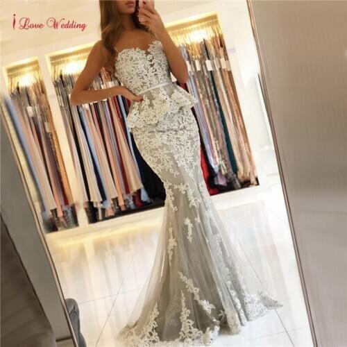 Romantic Mermaid Evening Dress 2020 New Arrival Applique Tulle Floor Length Elegant Simple Women Wedding Party Gown