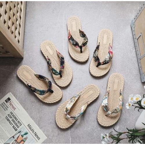 Sandals Women 2021 Open Toe Flat Summer Flip Flops Women Designer Fashion Flip Flops Bohemian Satin Cloth Slippers сандалии