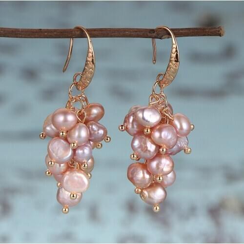Classic Real Freshwater Pearl Grape Bunch Statement Drop Dangle Earrings For Women Quality Gold Copper Earring Wedding Jewelry
