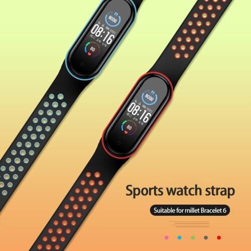 Silicone Strap For Xiaomi Mi Band 6 Two-color TPU Strap Porous Anti-sweat Sport Breathable Strap Buckle Replacement Wrist Straps