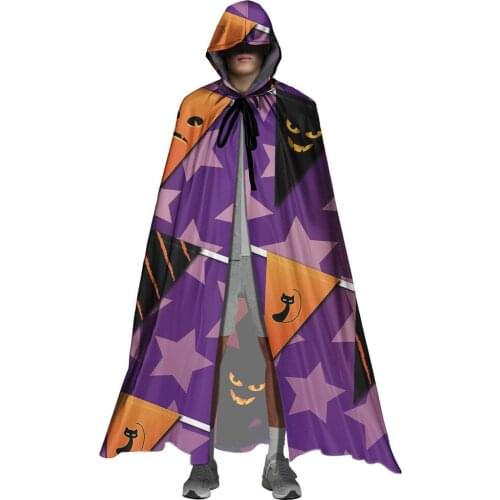 Unisex Adult Extra Long Hooded Thicker Halloween Gothic Pumpkin Design Costumes Cloak Cape Costuming Witches Masquerade Capes