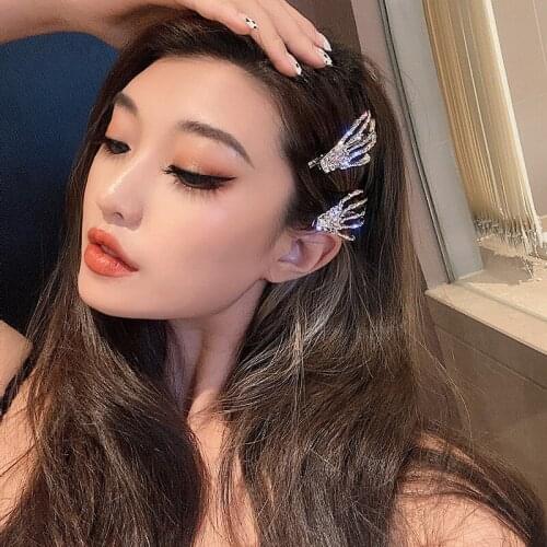NEW Punk Metal Hairpin Temperament Hair Bangs Top Clips Ins Flash Diamond Skeleton Ghost Claw Sides Hair Accessories for Women