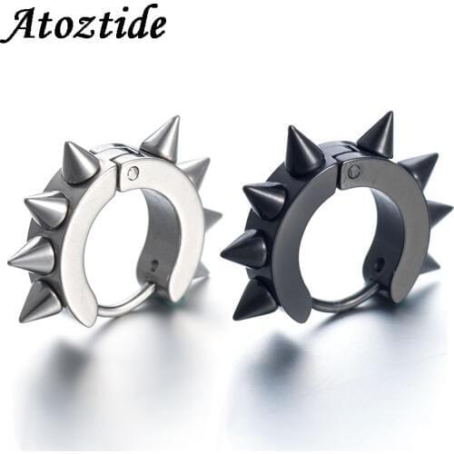Atoztide Punk 1pcs Eight Thorn Piercing Stud Earrings For Women Men Black Gold Color Round Ear Clip Boucle d'oreille