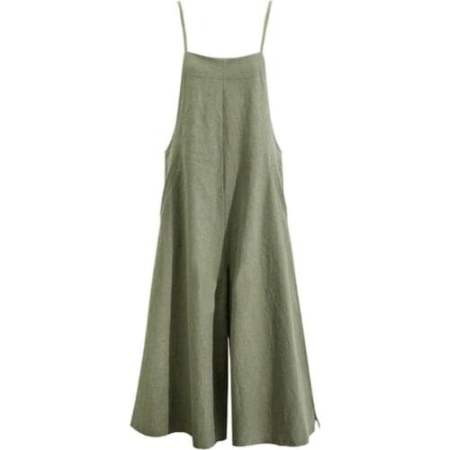 Womens Jumpsuit Pocket Wide Leg Rompers Strappy Dungaree Bib Overalls Casual Loose Solid Color Sleeveless Long Playsuits