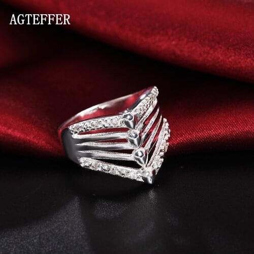 AGTEFFER 925 Sterling Silver Elegant AAA Zircon Ring Classic Ladies Fashion Wedding Engagement Party Gift Pendant Jewelry Gift