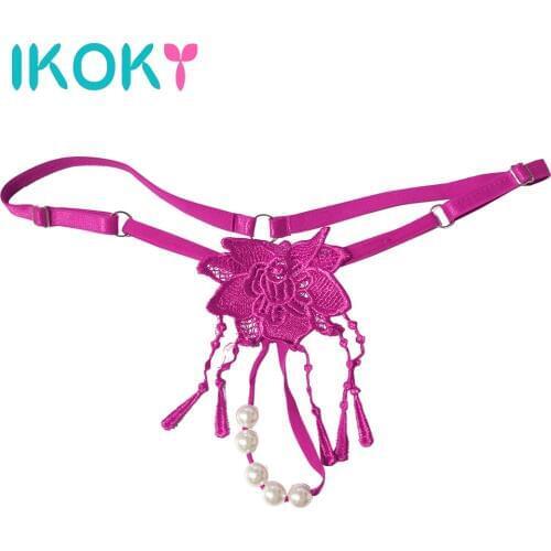 IKOKY Erotic Underwear Clit Bead Women Crotch Panties Flirt Sexy Lingerie For Women G-string Thong Panties Porn Lace T-back