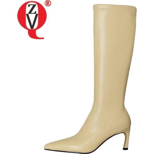 ZVQ Women winter New Style Fashion Leisure High boots Pointed Toe Solid color Concise Comfortable office lady Side zipper