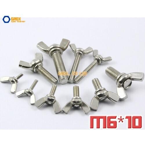 10 Pieces M6 x 10mm 304 Stainless Steel Wing Bolt Butterfly Screw Bolt