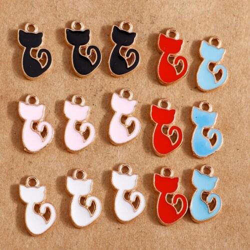 10pcs/lot 6*14mm Enamel Kitty Charms for Jewelry Making Animals Pendants Bracelets Necklace Charms DIY Findings