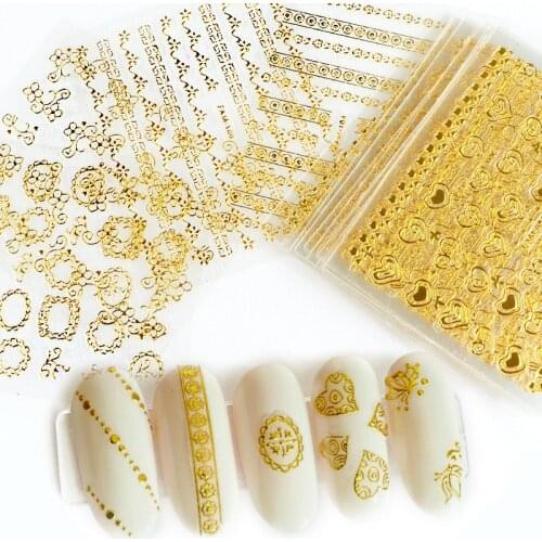 30pcs Gold Silver 3D Nail Art Sticker Hollow Decals Mixed Designs Adhesive Flower Nail Tips Letter Butterfly Paper Nail Sticker