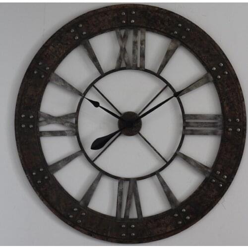 31.5 Inch Rustic Farmhouse Wall Clock, ,Iron Metal Skeleton Vintage Wall Clock Distressed gold