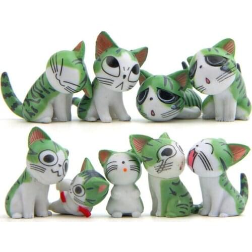 9Pcs/Set Anime Chis Sweet Home Cat PVC Doll Green Cat Cartoon Figure Miniature Toy Micro Landscape Gardening Decoraiton