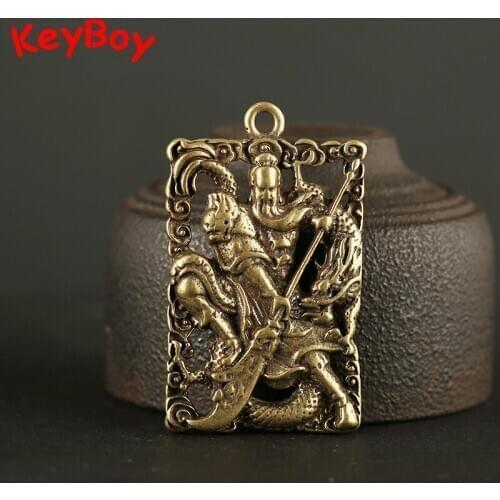 Copper Chinese God of Wealth and Military Guan Gong Tag Key Chain Ring Pendant Jewelry Men Vintage Keyrings Charm Lucky Keychain