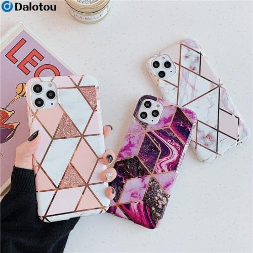 Luxury Marble Plating Phone Case for iPhone 12 Mini 11 Pro Max XR XS 6 6S 6P 7 8 Plus X SE 2020 Retro Geometric Back Soft Cover