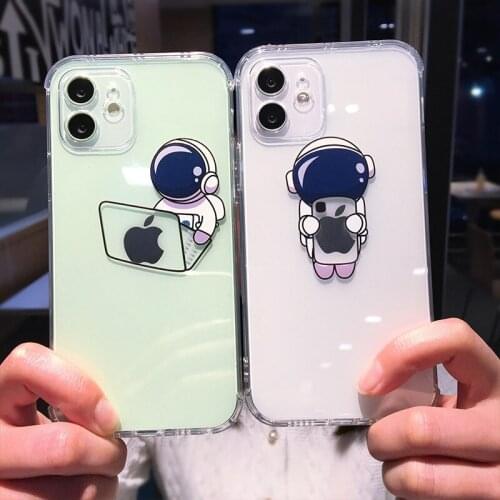 Moskado Astronauts Cartoon Phone Case For iPhone 12 Pro Max 11 Pro Max 12 Mini X XR XS Max 7 8 Plus Clear Soft TPU Back Cover