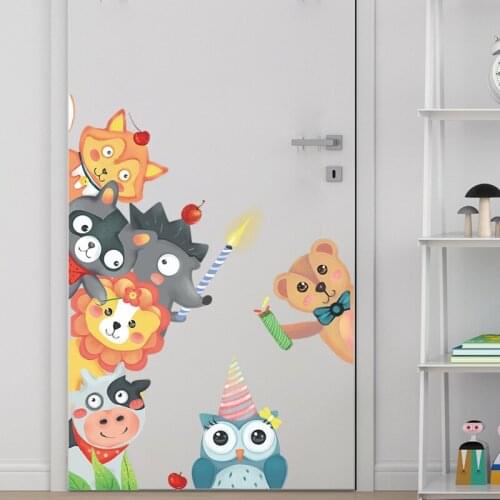Cartoon Lion Fox Wall Sticker Animals For Childrens Room Decoration Wallpaper Self Adhesive Decor Nursery Decal House Door Deco