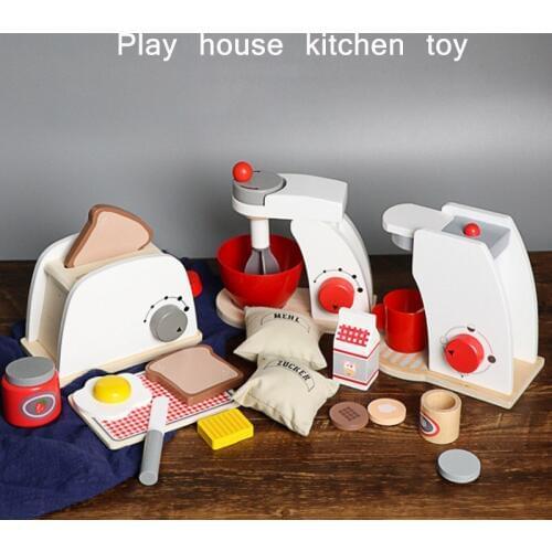 Kids Gift Wooden Tool Pretend Play Sets Simulation Toasters Bread Maker Coffee Machine Blender Baking Kit Game Kitchen Role Toy
