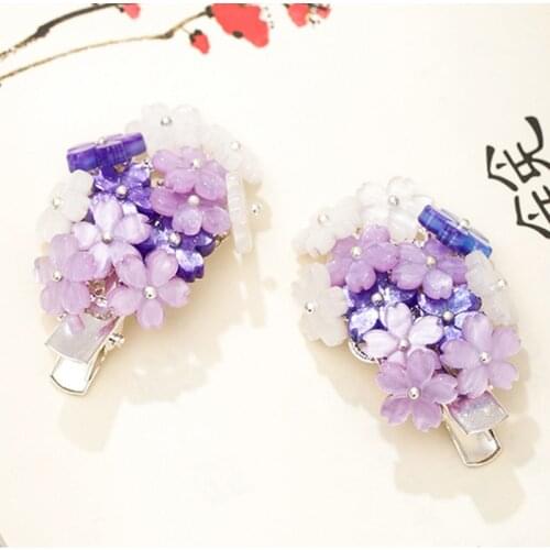 Purple Lovely Flower Hair Clips Girls Hairpins Small Hair Grips for Women Chinese Style Hairpin Bride Jewelry Hair Accessories