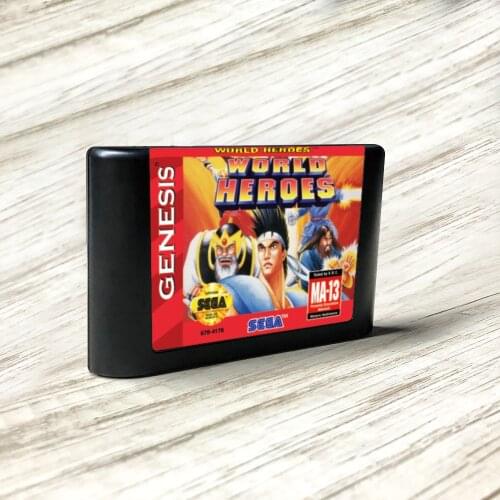 World Heroes - USA Label Flashkit MD Electroless Gold PCB Card for Sega Genesis Megadrive Video Game Console